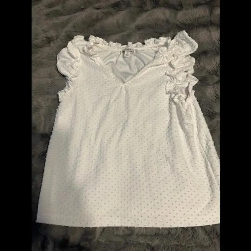 J. Crew White Ruffle-Sleeve Textured Top - Size S